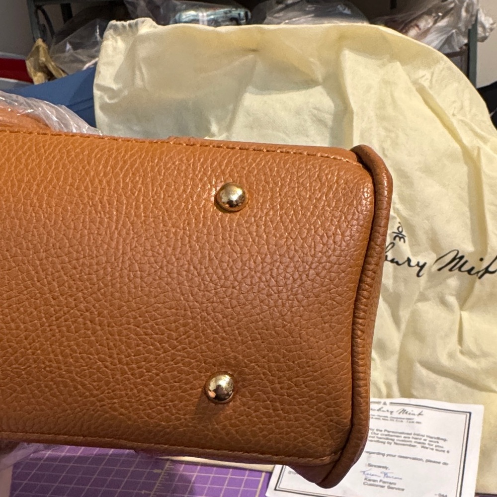 Danbury Mint NWT Tan and Brown Personalized Satchel Initials AS - Picture 4 of 8